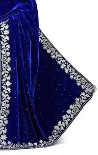 Womens Blue   Velvet  Saree with Blouse piece-thumb2