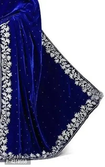 Womens Blue   Velvet  Saree with Blouse piece-thumb3