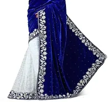 Womens Blue   Velvet  Saree with Blouse piece-thumb1
