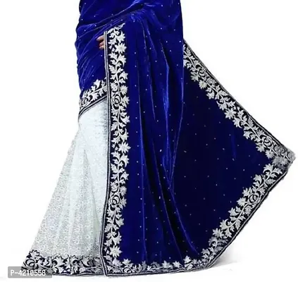 Womens Blue   Velvet  Saree with Blouse piece-thumb2