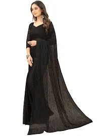 Women Black Floral Pattern Brasso Net Tassels Saree With Unstitched Blouse Piece-thumb1