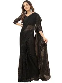 Women Black Floral Pattern Brasso Net Tassels Saree With Unstitched Blouse Piece-thumb2