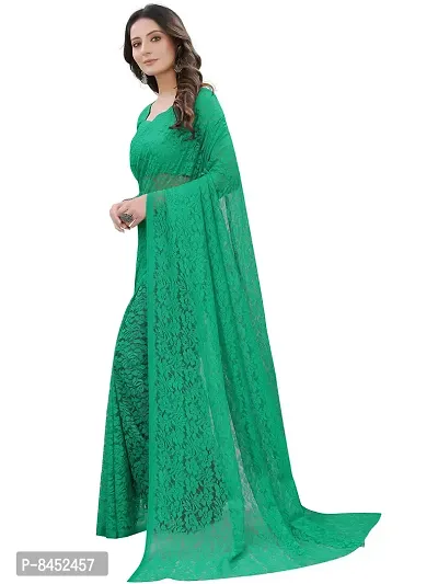 Women Green Floral Pattern Brasso Net Tassels Saree With Unstitched Blouse Piece