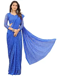 Women Rylblue Floral Pattern Brasso Net Tassels Saree With Unstitched Blouse Piece-thumb2
