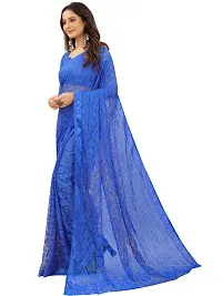 Women Rylblue Floral Pattern Brasso Net Tassels Saree With Unstitched Blouse Piece-thumb1