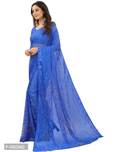Women Rylblue Floral Pattern Brasso Net Tassels Saree With Unstitched Blouse Piece-thumb2