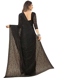 Women Black Floral Pattern Brasso Net Tassels Saree With Unstitched Blouse Piece-thumb3