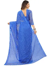 Women Rylblue Floral Pattern Brasso Net Tassels Saree With Unstitched Blouse Piece-thumb3