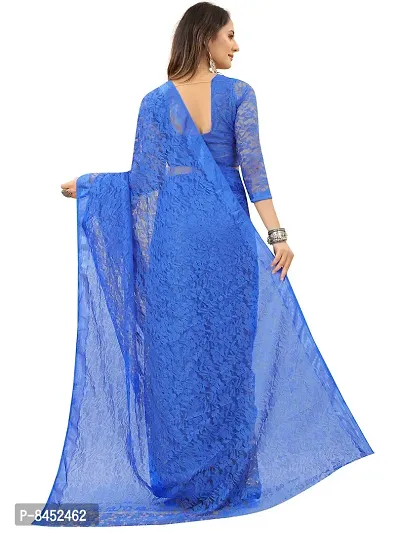 Women Rylblue Floral Pattern Brasso Net Tassels Saree With Unstitched Blouse Piece-thumb4