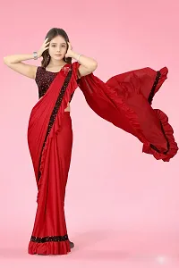 Reday To Wear  Red Silk Blend Solid Sarees For Girls-thumb1