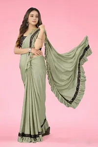 Reday To Wear  Olive Silk Blend Solid Sarees For Girls-thumb2