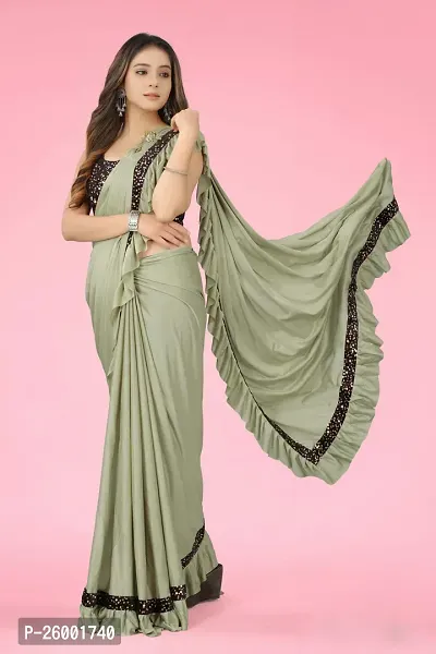 Reday To Wear  Olive Silk Blend Solid Sarees For Girls-thumb3