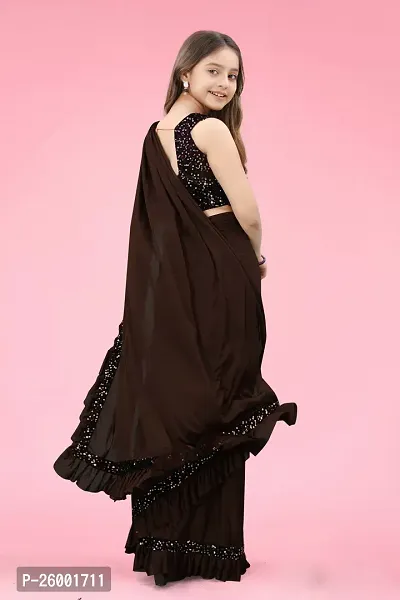 Reday To Wear  Brown Silk Blend Solid Sarees For Girls-thumb2