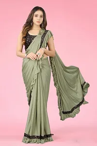 Reday To Wear  Olive Silk Blend Solid Sarees For Girls-thumb1