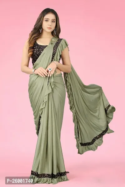 Reday To Wear  Olive Silk Blend Solid Sarees For Girls-thumb2