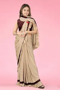 Reday To Wear  Beige Silk Blend Solid Sarees For Girls-thumb3