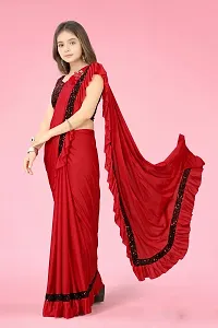 Reday To Wear  Red Silk Blend Solid Sarees For Girls-thumb3