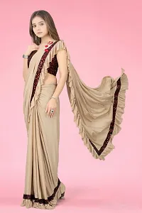 Reday To Wear  Beige Silk Blend Solid Sarees For Girls-thumb2