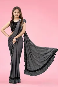 Reday To Wear  Grey Silk Blend Solid Sarees For Girls-thumb2