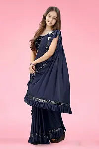 Reday To Wear  Navy Blue Silk Blend Solid Sarees For Girls-thumb1