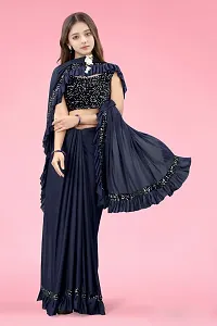 Reday To Wear  Navy Blue Silk Blend Solid Sarees For Girls-thumb2