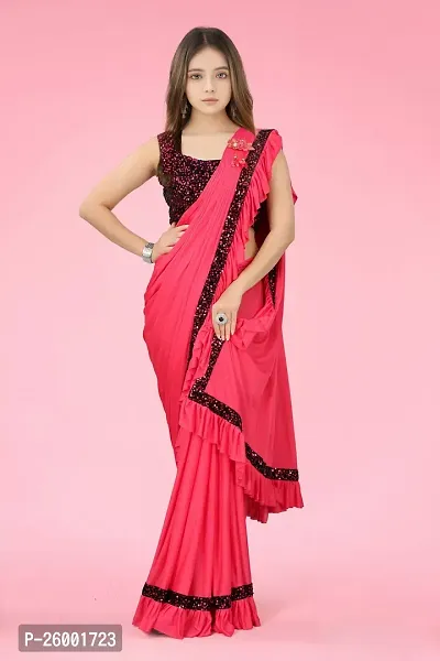 Reday To Wear  Multicoloured Silk Blend Solid Sarees For Girls-thumb4