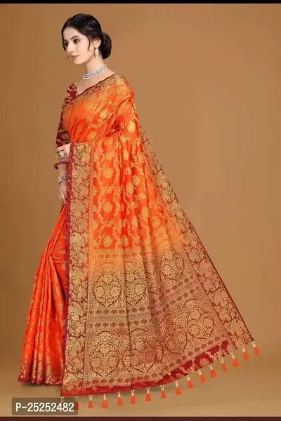 Stylish Cotton Silk Orange Jacquard Saree with Blouse piece-thumb5