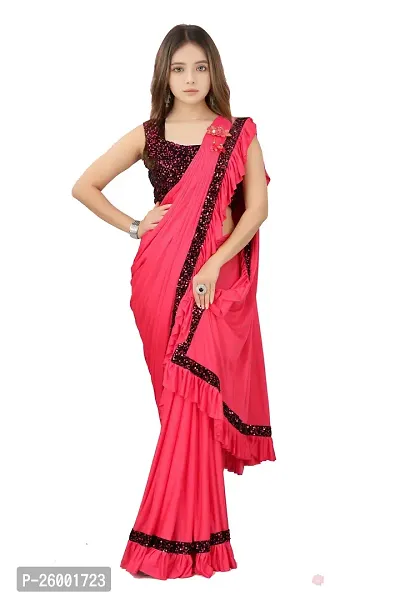 Reday To Wear  Multicoloured Silk Blend Solid Sarees For Girls