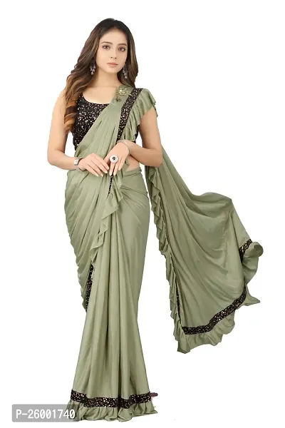 Reday To Wear  Olive Silk Blend Solid Sarees For Girls