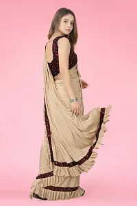 Reday To Wear  Beige Silk Blend Solid Sarees For Girls-thumb1