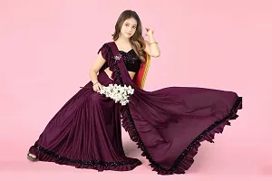 Reday To Wear  Purple Silk Blend Solid Sarees For Girls-thumb1