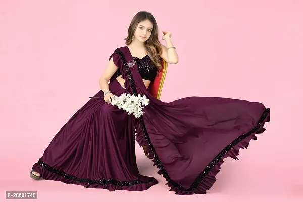 Reday To Wear  Purple Silk Blend Solid Sarees For Girls-thumb2