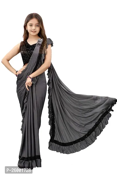 Reday To Wear  Grey Silk Blend Solid Sarees For Girls-thumb0