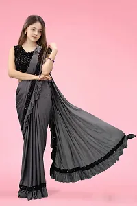 Reday To Wear  Grey Silk Blend Solid Sarees For Girls-thumb3