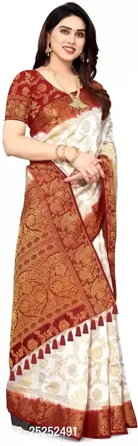 Stylish Cotton Silk White Jacquard Saree with Blouse piece