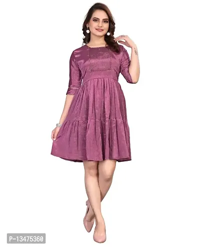 Women Ruffled Half Sleeve Diamond Work Chiffon Pink Dress With American Crepe Inner-thumb0