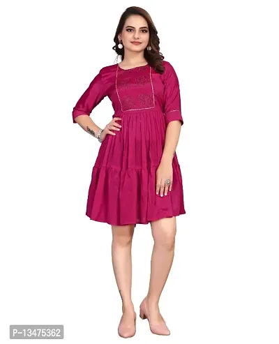 Women Ruffled Half Sleeve Diamond Work Chiffon Maroon Dress With American Crepe Inner-thumb0