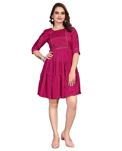 Women Ruffled Half Sleeve Diamond Work Chiffon Maroon Dress With American Crepe Inner