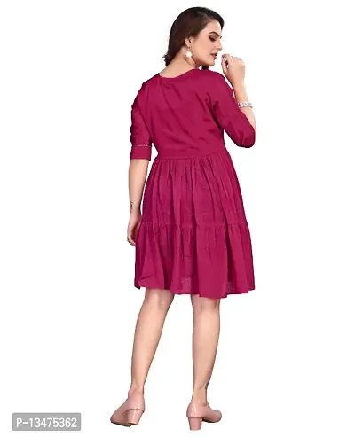 Women Ruffled Half Sleeve Diamond Work Chiffon Maroon Dress With American Crepe Inner-thumb2