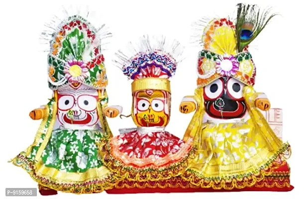 RealCraft; INSPIRING LIFES Lord Shree jagannath,Balabhadra,maa Subhadra and Sudarshan in Wooden Stand ,with Dress Set,Mukuta,for 6 Inch Idol Set,(Wood, Multicolor)