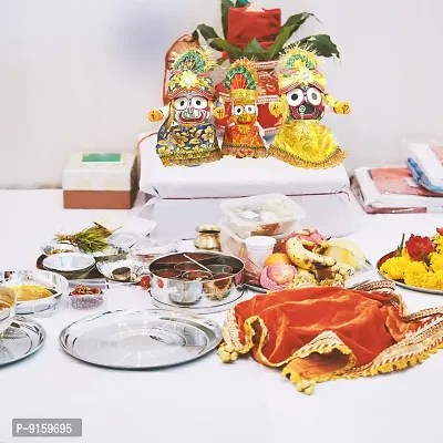 RealCraft; INSPIRING LIFES Wooden Idol of Lord Jagannath,Balaram and Subhadra | Hindu God Made of Pure Neem Wood with Poshak Dress Mukut | Singhara Vesa | 6 inch,Multicolour-thumb2