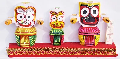 RealCraft; INSPIRING LIFES Lord Shree jagannath,Balabhadra,maa Subhadra and Sudarshan in Wooden Stand ,with Dress Set,Mukuta,for 6 Inch Idol Set,(Wood, Multicolor)-thumb1