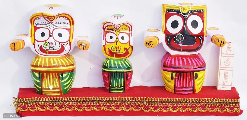 RealCraft; INSPIRING LIFES Lord Shree jagannath,Balabhadra,maa Subhadra and Sudarshan in Wooden Stand ,with Dress Set,Mukuta,for 6 Inch Idol Set,(Wood, Multicolor)-thumb2