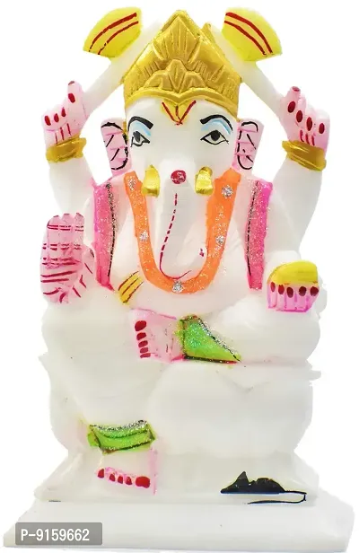 Real Craft Stone Marble Coloured Ganesha Ganpati Vinayaka Murti Idol for Daily Pooja Puja Idol Decorative Showpiece - 16.5 cm