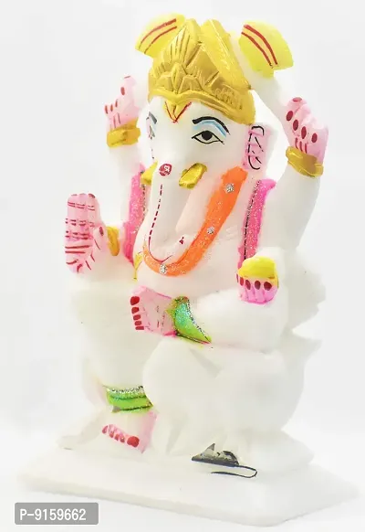 Real Craft Stone Marble Coloured Ganesha Ganpati Vinayaka Murti Idol for Daily Pooja Puja Idol Decorative Showpiece - 16.5 cm-thumb3