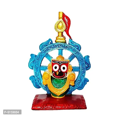UNIQUE HANDICRAFT Idol of Lord Sri Jagannath Nilachakra Design Marble Murti Your Home tempel deshboard of car Office Festive Gifts (6 x 4) inch. Multicolour-thumb0