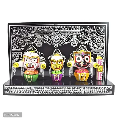 RealCraft; INSPIRING LIFES Ceramic Lord Jagannath, Subhadra, Balabhadra, Sudarshana in Singhasana FIGURINE , Height 16 cm Length 23.5 cm Weight 350 Gm , Medium Multicolour-thumb0