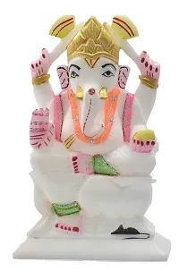 Real Craft Stone Marble Coloured Ganesha Ganpati Vinayaka Murti Idol for Daily Pooja Puja Idol Decorative Showpiece - 16.5 cm-thumb3