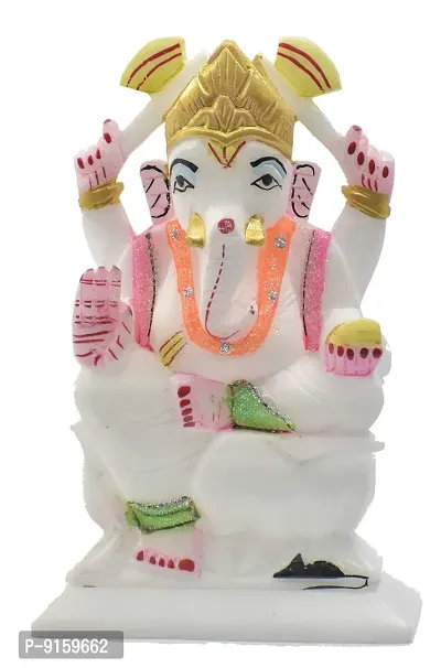Real Craft Stone Marble Coloured Ganesha Ganpati Vinayaka Murti Idol for Daily Pooja Puja Idol Decorative Showpiece - 16.5 cm-thumb4