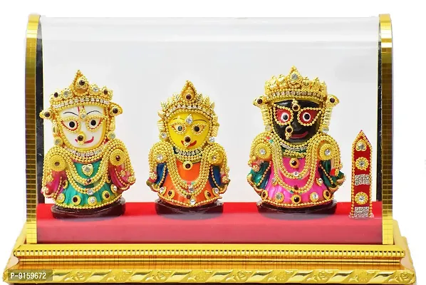 Real Craft Lord Jagannath,Balaram,Subhadra Idol in a Glass Cover for Puja Living Room,Office,Realigious Places,Gifting Decorative Showpiece - 16 cm
